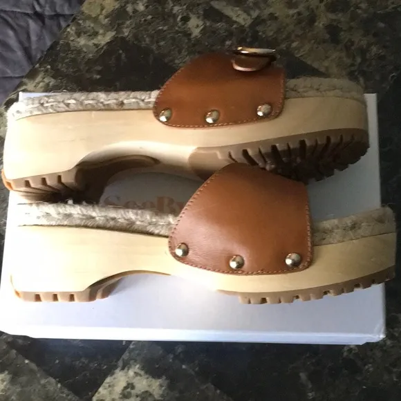 Sea by Chloe Clog Mules In Cedar Brown Eur Size 41.