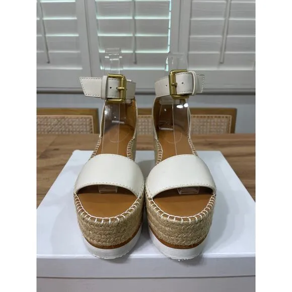 See by Chloé Calf Glyn Espadrille Platform Wedge Sandal Natural Size 5 US 35 EU