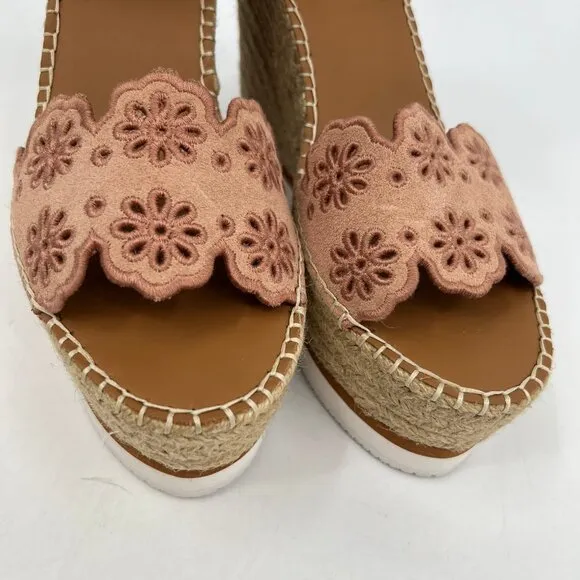 See By Chloe Pink Tan Eyelet Espadrille Wedges | Size 39EU