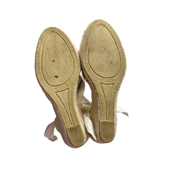 sezane melodie cream wedge lace up wrap crochet espadrilles peony cotton fabric