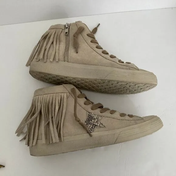 ShuShop Ruth High Top Fringe Zipper Lace Up Grey Suede Sneaker 8.5