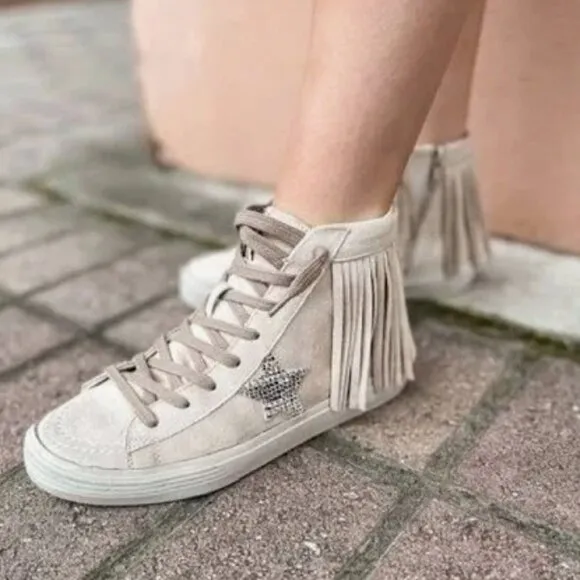 ShuShop Ruth High Top Fringe Zipper Lace Up Grey Suede Sneaker 8.5