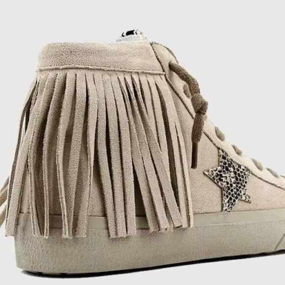 ShuShop Ruth High Top Fringe Zipper Lace Up Grey Suede Sneaker 8.5