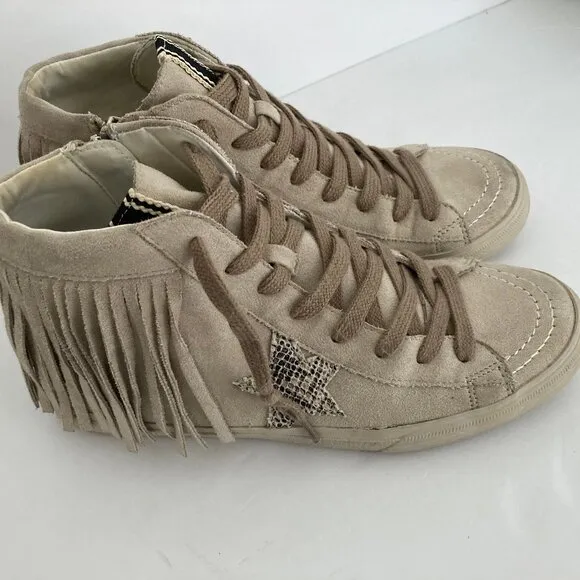 ShuShop Ruth High Top Fringe Zipper Lace Up Grey Suede Sneaker 8.5