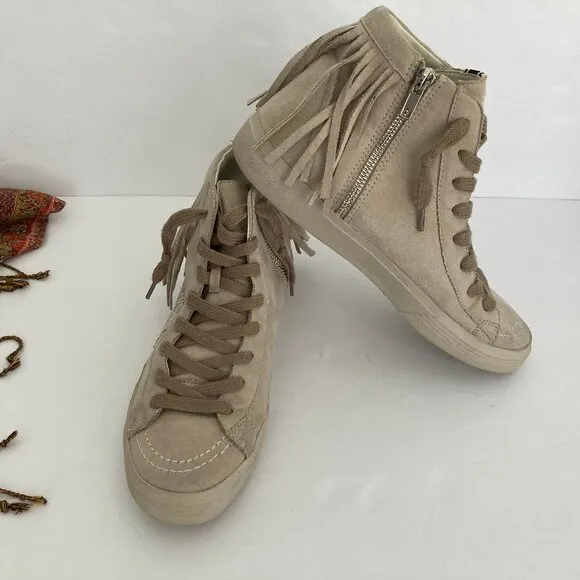 ShuShop Ruth High Top Fringe Zipper Lace Up Grey Suede Sneaker 8.5