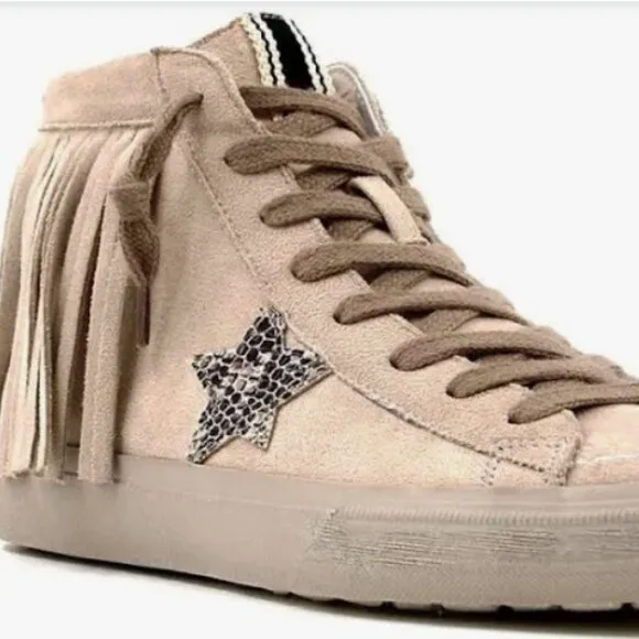 ShuShop Ruth High Top Fringe Zipper Lace Up Grey Suede Sneaker 8.5