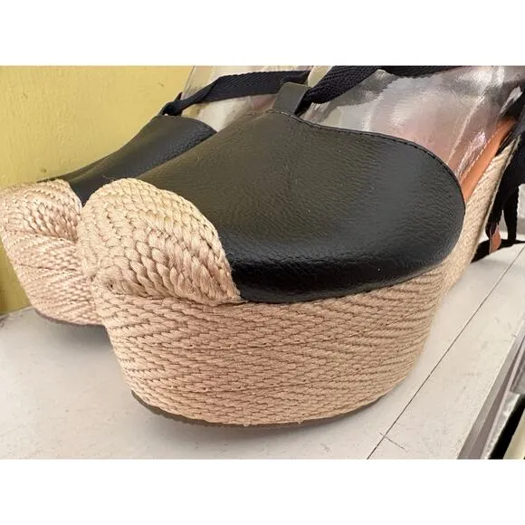Silvia Cobos Espadrilles Lace Up Black EUC sz 38 = US 7.5
