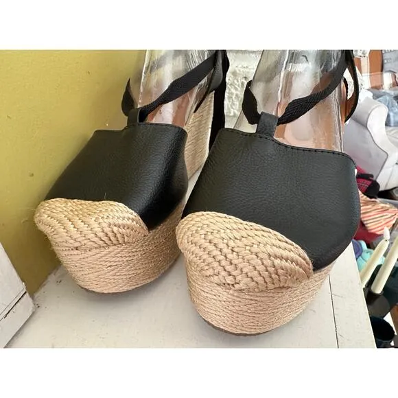 Silvia Cobos Espadrilles Lace Up Black EUC sz 38 = US 7.5