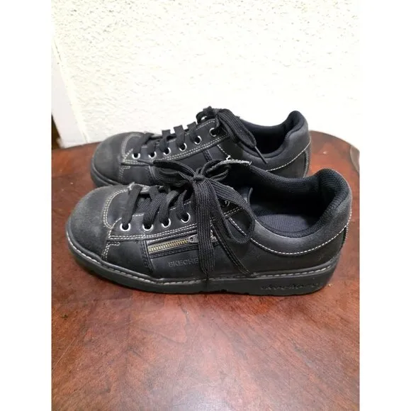 Skechers Black Chunky Y2k 90 Sneakers Side Zipper Detail Size 9.5
