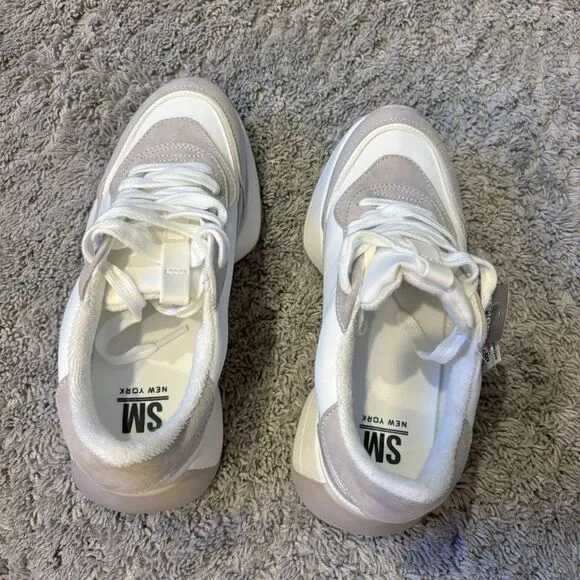 SM New York Liv Chunky White Tan Sneakers Size 7.5 Trendy Platform Steve Madden
