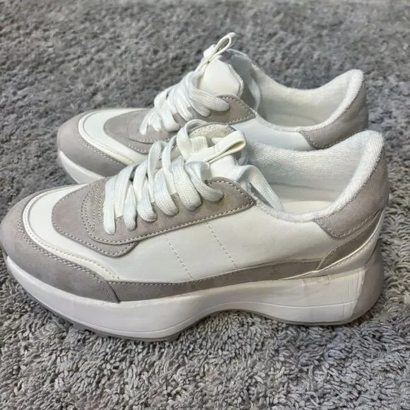 SM New York Liv Chunky White Tan Sneakers Size 7.5 Trendy Platform Steve Madden