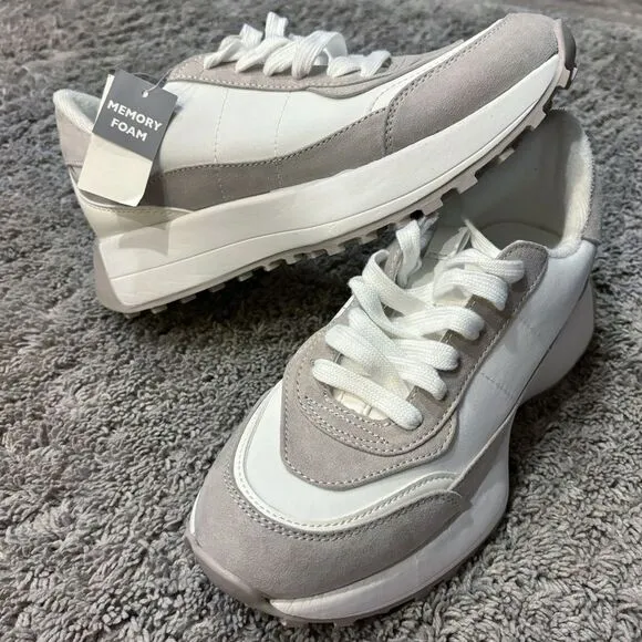 SM New York Liv Chunky White Tan Sneakers Size 7.5 Trendy Platform Steve Madden