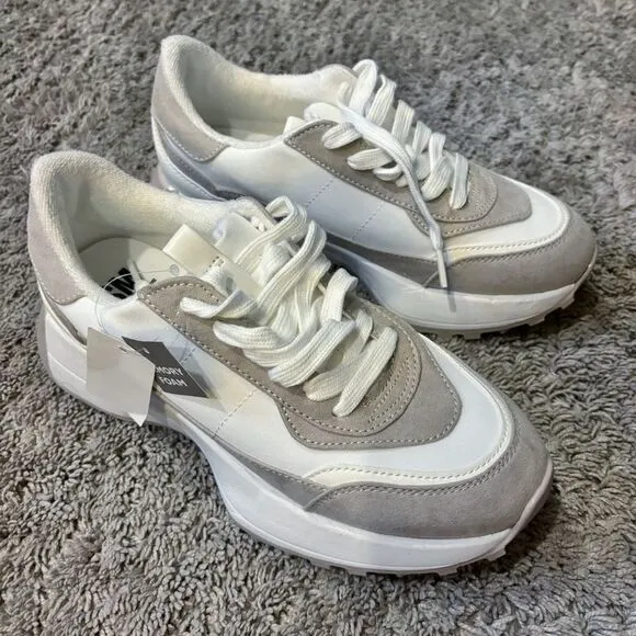 SM New York Liv Chunky White Tan Sneakers Size 7.5 Trendy Platform Steve Madden