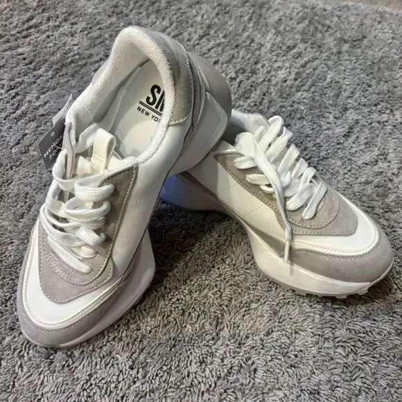 SM New York Liv Chunky White Tan Sneakers Size 7.5 Trendy Platform Steve Madden