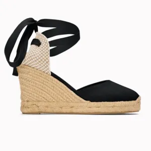 Soludos Marseille Wedge Espadrilles Black Closed-Toed Lace-up Tall Heel Boho