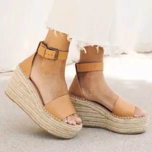 Soludos Tan/Cream Chunky Platform JuteMinorca Leather Espadrilles Wedge Sandals