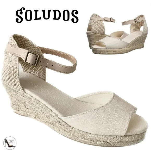 Soludos Womens Open-Toe Midwedge Blush Beige Espadrilles Ankle Strap Sandals 8.5