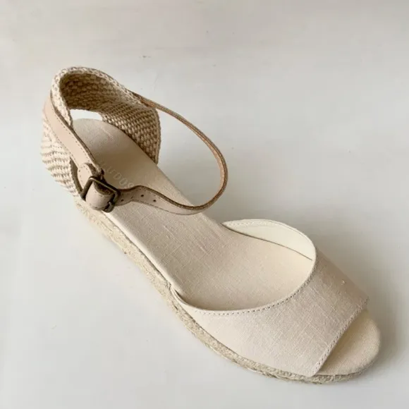 Soludos Womens Open-Toe Midwedge Blush Beige Espadrilles Ankle Strap Sandals 8.5