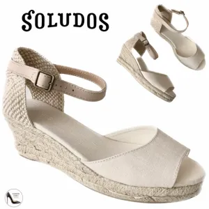 Soludos Womens Open-Toe Midwedge Blush Beige Espadrilles Ankle Strap Sandals 8.5