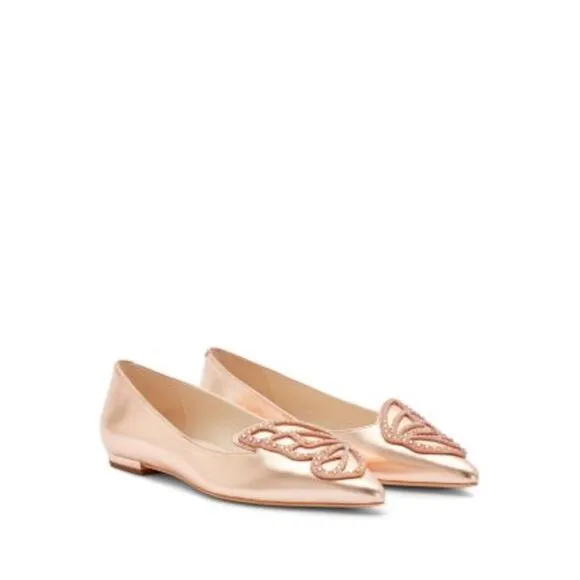 SOPHIA WEBSTER Womens Pink Butterfly Toe Slip On Leather Ballet Flats 36.5