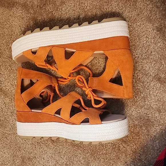 Sorel Cameron Flatform Lace Suede Espadrilles Sandals in Desert Sun Gum 17