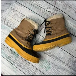 SOREL Caribou Tan Leather Black Rubber Insulated Winter Snow Boots Womens 8