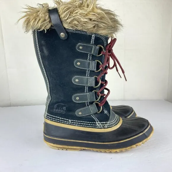 Sorel Joan Arctic Womens Sz 7 Black Suede Leather Tall Winter Snow Boots