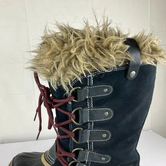 Sorel Joan Arctic Womens Sz 7 Black Suede Leather Tall Winter Snow Boots