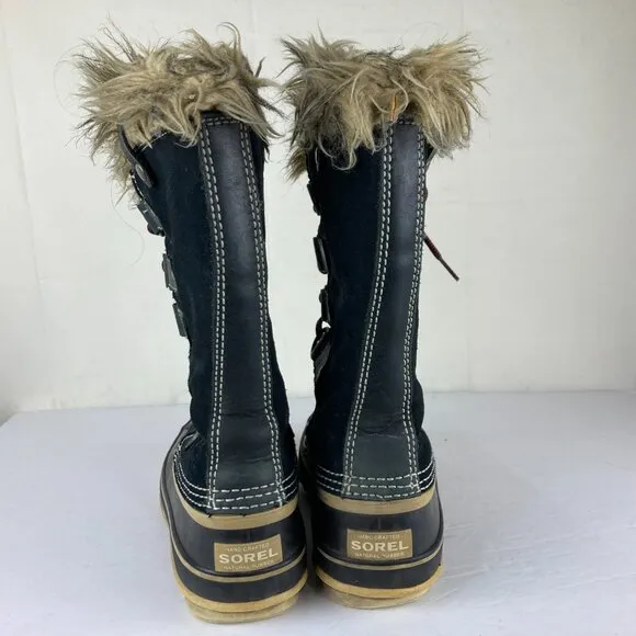 Sorel Joan Arctic Womens Sz 7 Black Suede Leather Tall Winter Snow Boots