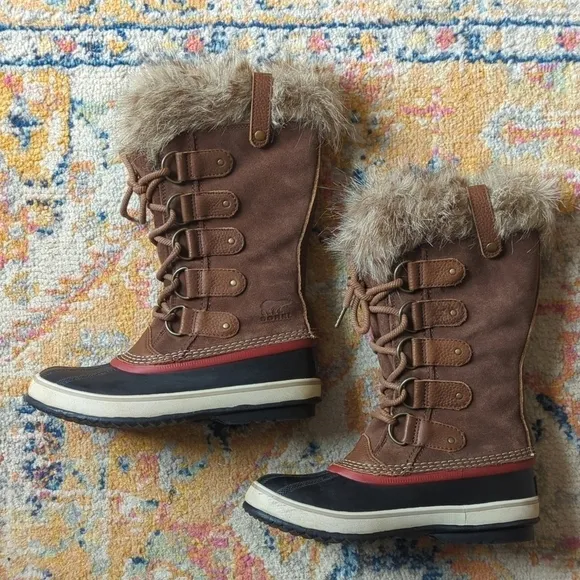 Sorel Joan Of Arctic Waterproof Suede Leather Faux Fur Trim Rubber Snow Boots 8