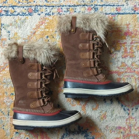 Sorel Joan Of Arctic Waterproof Suede Leather Faux Fur Trim Rubber Snow Boots 8