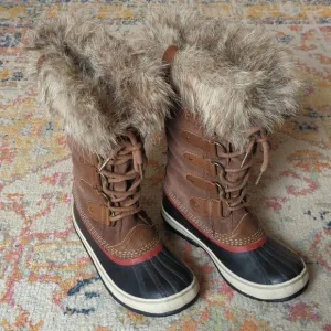 Sorel Joan Of Arctic Waterproof Suede Leather Faux Fur Trim Rubber Snow Boots 8