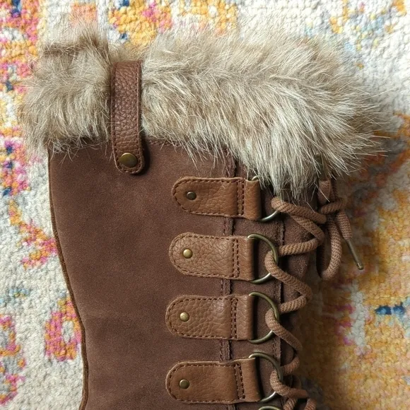 Sorel Joan Of Arctic Waterproof Suede Leather Faux Fur Trim Rubber Snow Boots 8