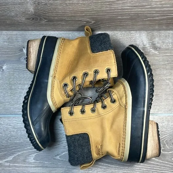 Sorel Slimpack II Lace Warm Waterproof Tan Camel Leather Women’s Sz 9 Duck Boots