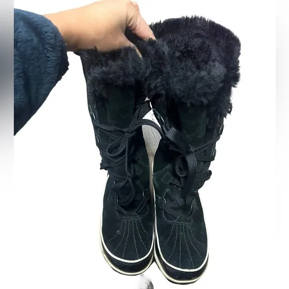Sorel Tivoli High Boots Black Winter Snow Waterproof Leather Fur Lined Womens 7