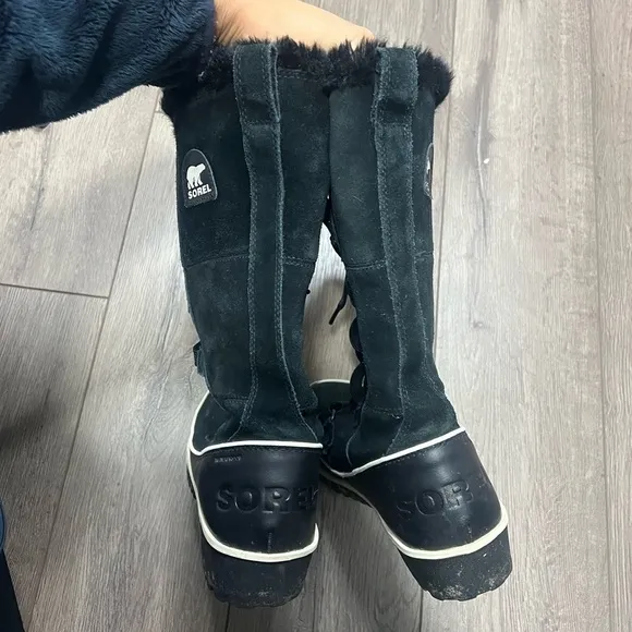 Sorel Tivoli High Boots Black Winter Snow Waterproof Leather Fur Lined Womens 7