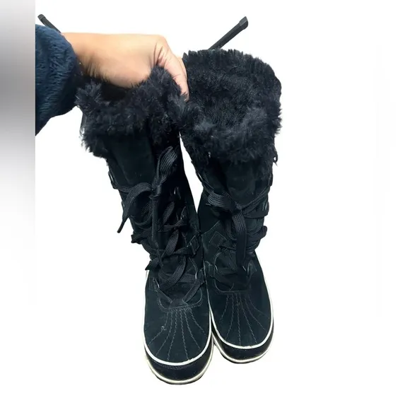 Sorel Tivoli High Boots Black Winter Snow Waterproof Leather Fur Lined Womens 7