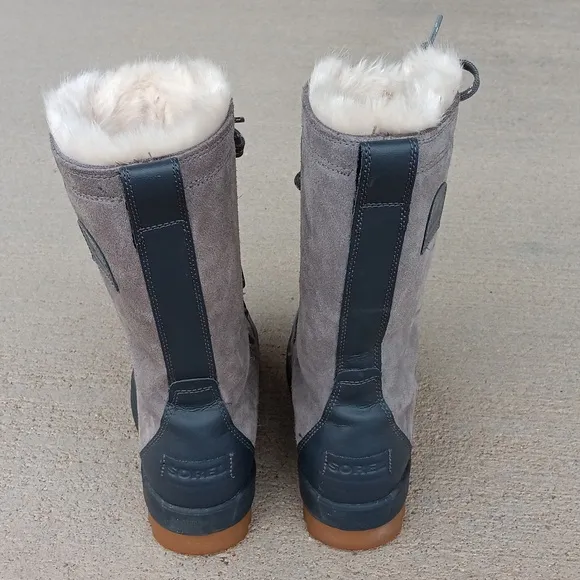 Sorel Tivoli IV Tall Grey Leather Lace Up Boots Womens 6.5