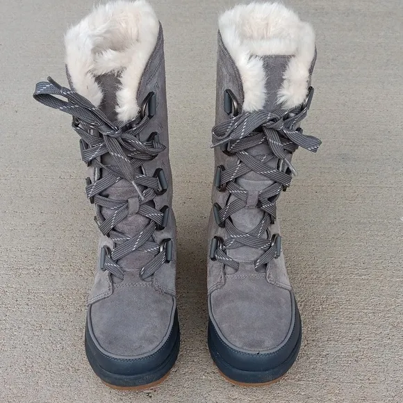 Sorel Tivoli IV Tall Grey Leather Lace Up Boots Womens 6.5