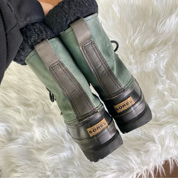 Sorel | Womens Forest Green Alpine Winter Snow Boots Leather Lace-Up Duck Rubber