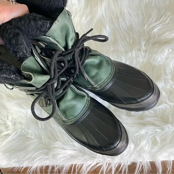 Sorel | Womens Forest Green Alpine Winter Snow Boots Leather Lace-Up Duck Rubber