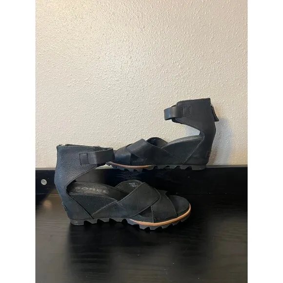 Sorel Womens Joanie Wedge Sandals in Black Size 9.5