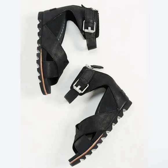 Sorel Womens Joanie Wedge Sandals in Black Size 9.5