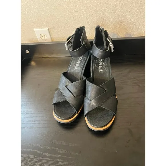 Sorel Womens Joanie Wedge Sandals in Black Size 9.5