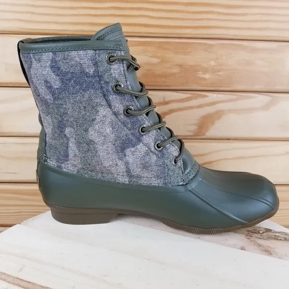 Sperry Top-Sider Men's 10 Saltwater Camo Duck Boots Lace-up Green STS23702 NEW