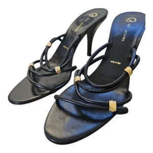 St. John Black Leather Strappy Heeled Sandals 10B