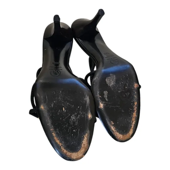 St. John Black Leather Strappy Heeled Sandals 10B