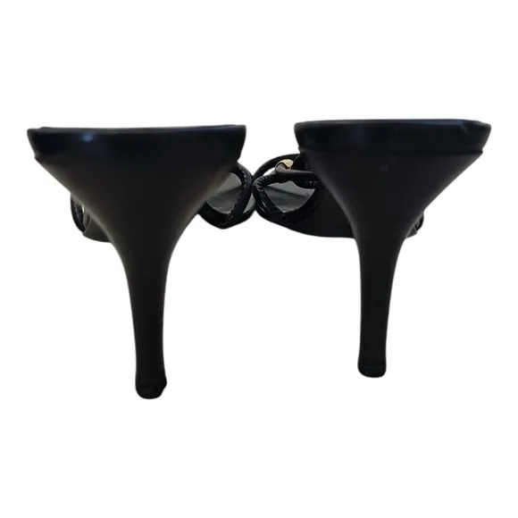 St. John Black Leather Strappy Heeled Sandals 10B