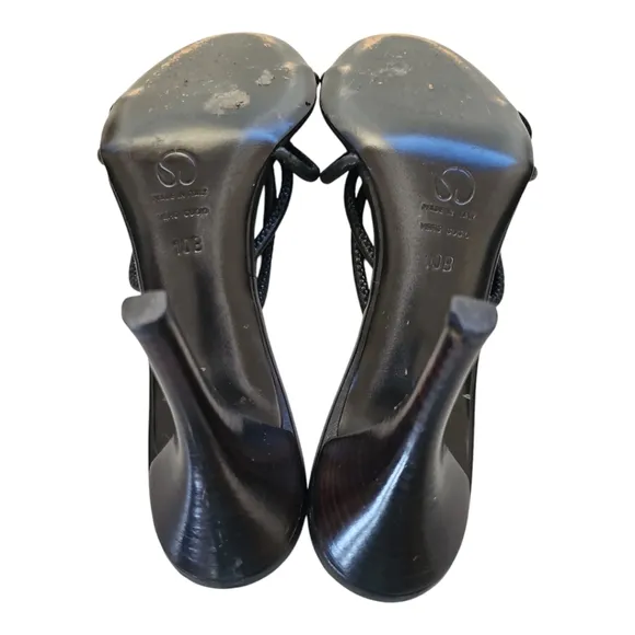 St. John Black Leather Strappy Heeled Sandals 10B