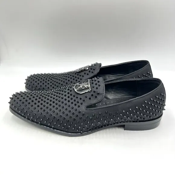 Stacy Adams Mens 10.5 Black Studded Spike Loafers Dress Shoes